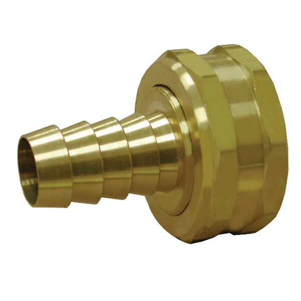 3/4in. FHT Swivel x 1/2in. Hose Barb Brass Garden Hose Adapter, Lead Free