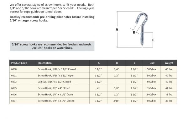 OPEN END SCREW HOOK 3 1/2" X 1/4"