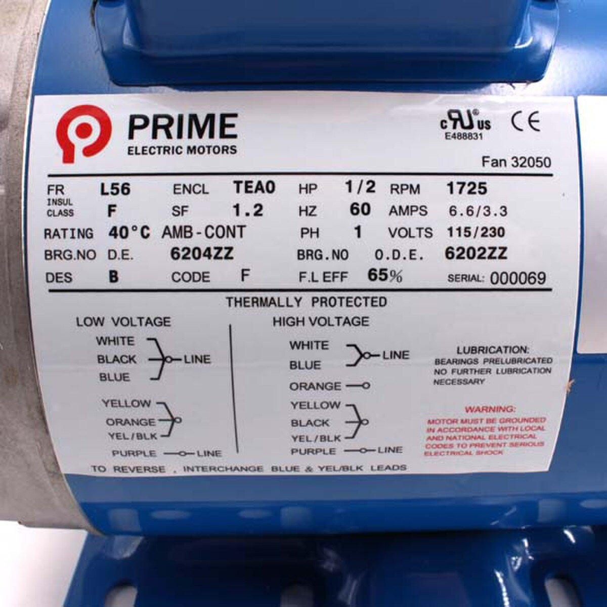 Prime Fan Motor 1/2 HP